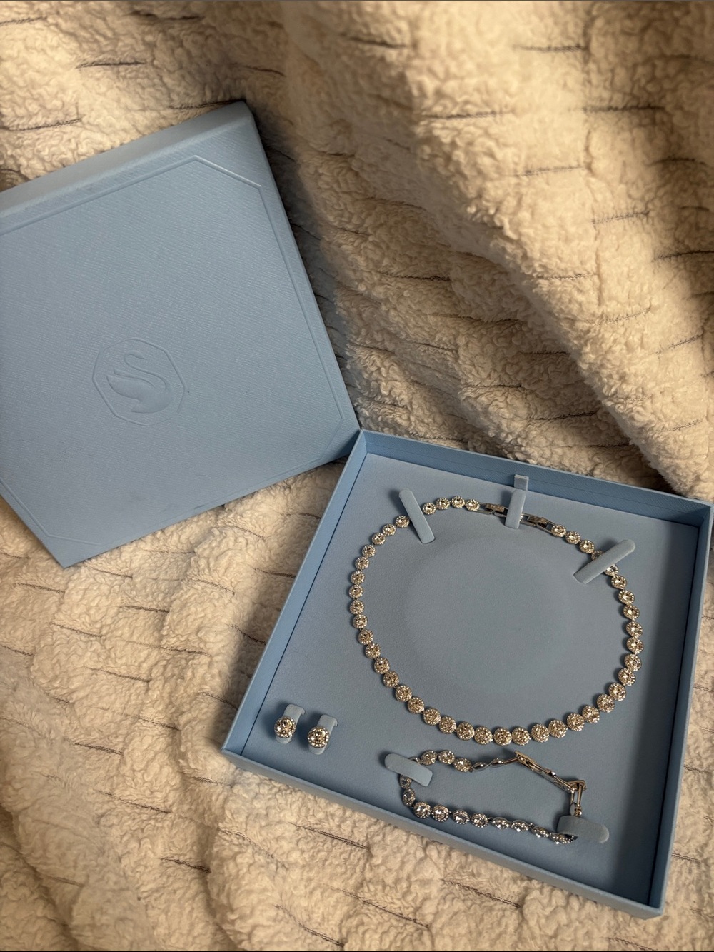 Swarovski Silver Clear Crystal Tennis Necklace and Bracelet Set